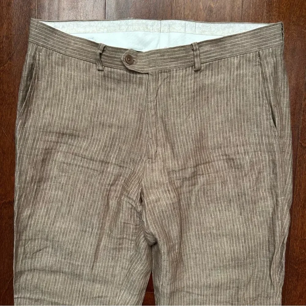 Bar III Men's 100% Linen Tan Pinstripe Pants, Size 42L